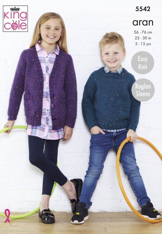 King Cole 5542 V and Round Neck Cardigans and Sweaters in Fashion Aran (leaflet)