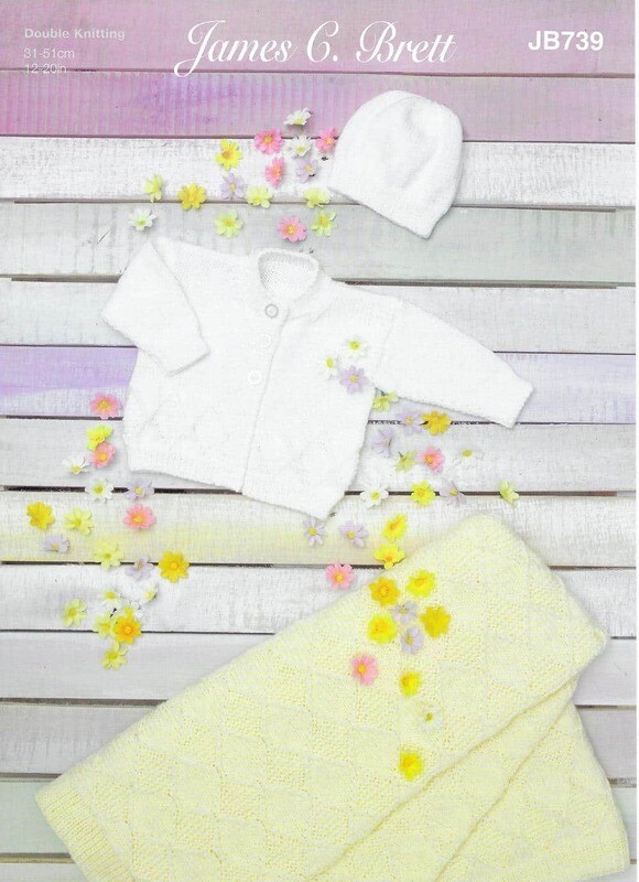 James C. Brett - Baby Cardigan, Hat, Blanket Double Knit | JB739 (Leaflet)