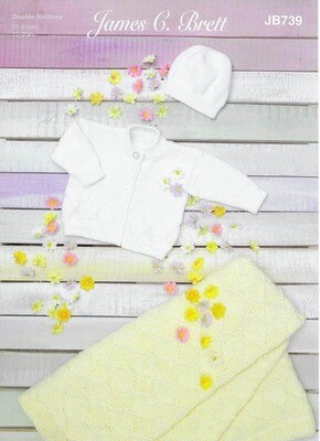 James C. Brett - Baby Cardigan, Hat, Blanket Double Knit | JB739 (Leaflet) James C. Brett - Baby Cardigan, Hat, Blanket Double Knit | JB739 (Leaflet)