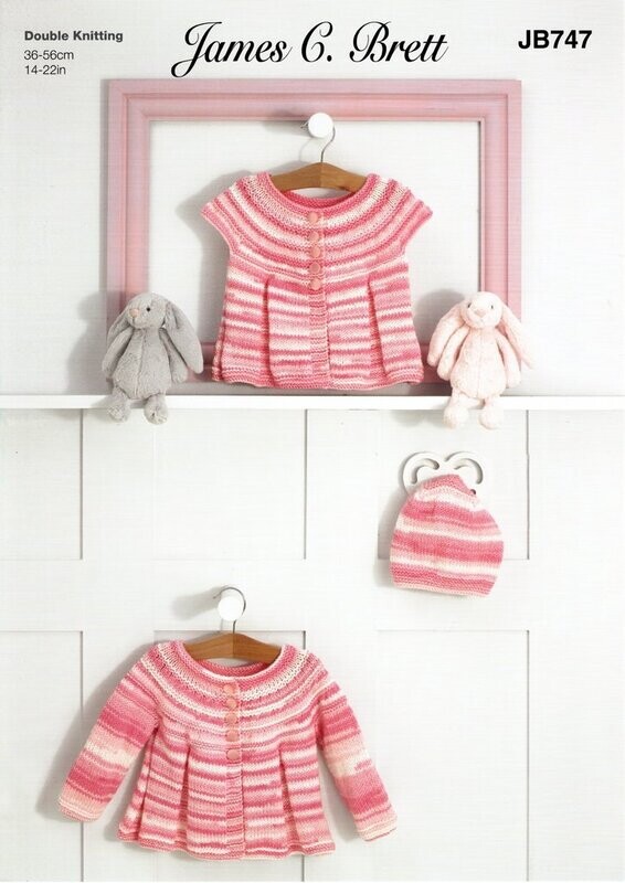 James Brett DK Knitting Pattern - Baby Cardigan Blanket & Hat | JB747 (Leaflet)