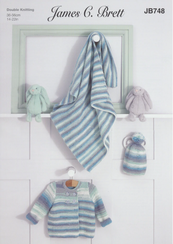 James Brett DK Knitting Pattern - Baby Cardigan Blanket & Hat | JB748 (Leaflet)