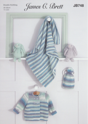 James Brett DK Knitting Pattern - Baby Cardigan Blanket & Hat | JB748 (Leaflet)