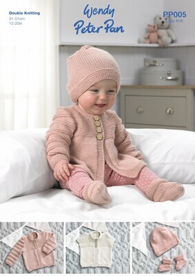 Peter Pan Baby DK Pattern - Cardigans Hat & Bootees | PP005 (Leaflet)
