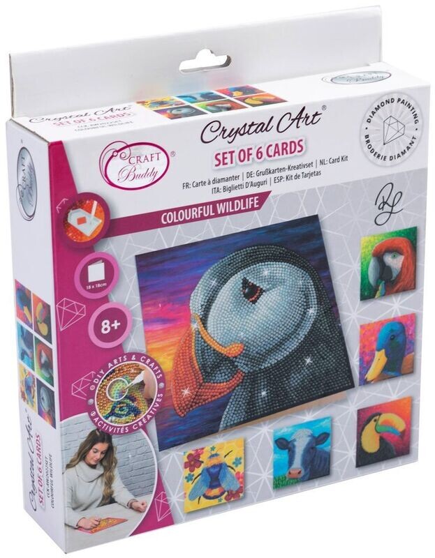 Colourful "Wildlife" 18x18cm Crystal Art Card Set of 6