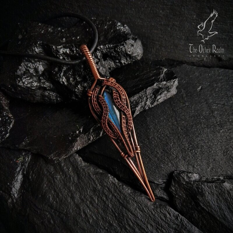 Blue Labradorite Spearhead Wire Weave Pendant