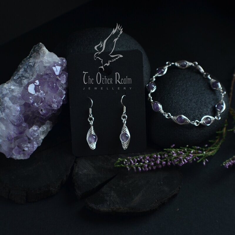 Lilac Amethyst Silver Plated Earring and Bracelet Set