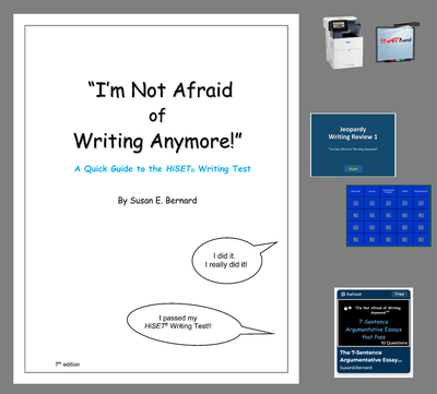 COMPLETE SET - A Quick Guide to the HiSET® Writing Test - Printable/Projectable Text/Workbook + Answer Key (printer-friendly covers) + Fun, Engaging Supplements