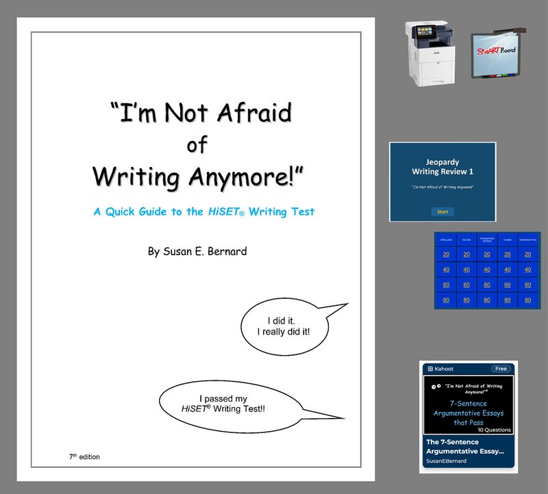 COMPLETE SET - A Quick Guide to the HiSET® Writing Test - Printable/Projectable Text/Workbook + Answer Key (printer-friendly covers) + Fun, Engaging Supplements