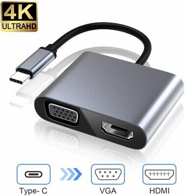 Adaptateur USB-C vers HDMI et VGA - Double Affichage - Argent