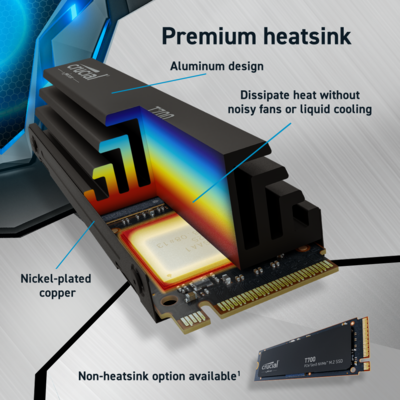 Crucial T700 1 To PCIe Gen5 NVMe M.2 SSD avec dissipateur