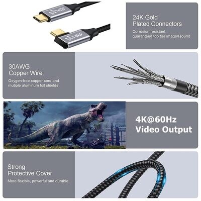 Câble USB-C Coudé Réversible Compatible Charge Rapide et Vidéo