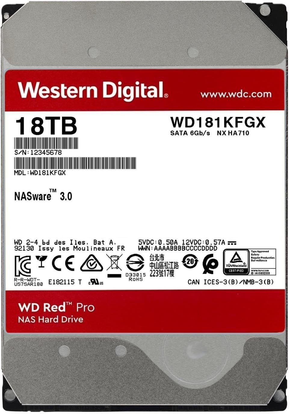 WESTERN DIGITAL  18To  512Mo cache 7200T/min Sata 6Gb/s