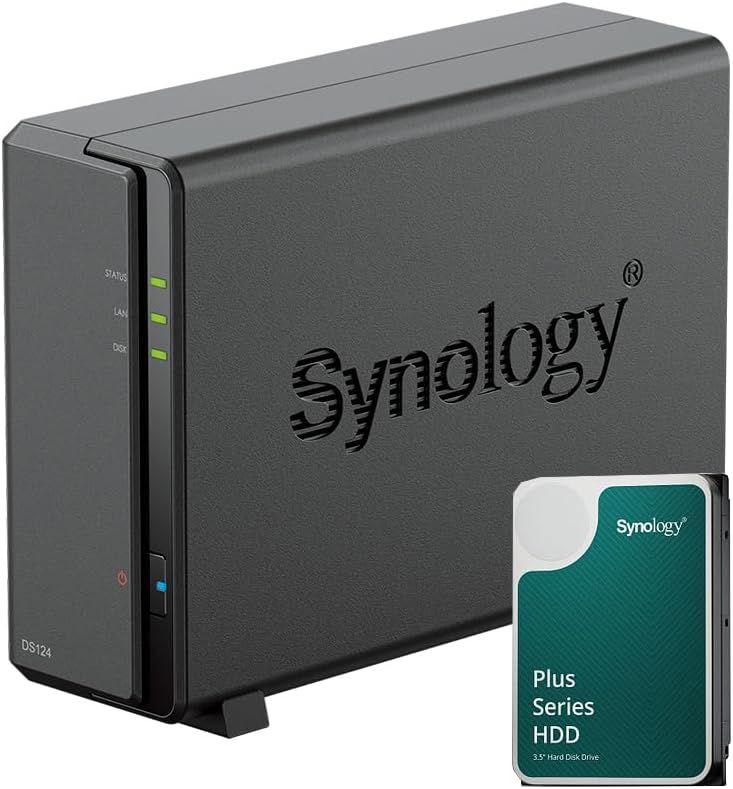 Bundle Synology DS124 1Go avec 1 Disque Synology 4To HAT3300, Non assemblé