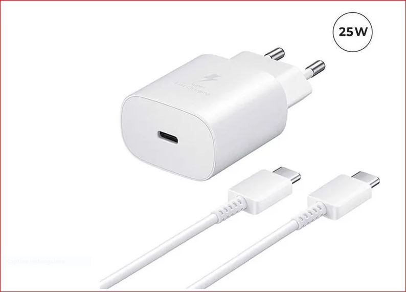 Chargeur rapide PD 25W avec Cable Type C 1.2M 3A Blanc