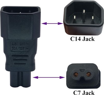 Adaptateur Secteur IEC C14 vers IEC C7 - Noir - 250V - 2.5A