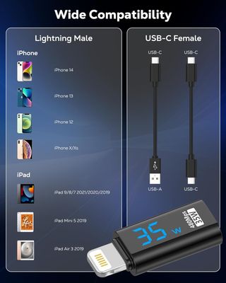 Adaptateur USB-C Femelle vers Lightning Mâle avec Affichage LED