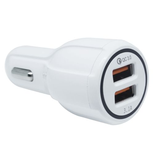 Chargeur allume-cigare  Round QC3.0 USB + 3.1A USB (Blanc)