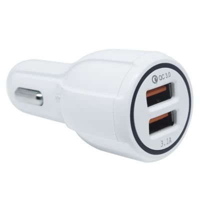 Chargeur allume-cigare  Round QC3.0 USB + 3.1A USB (Blanc)