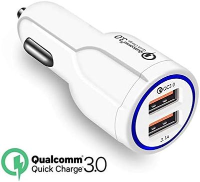 Chargeur Allume-Cigare USB-A Dual QC3.0 et 3.1A Blanc