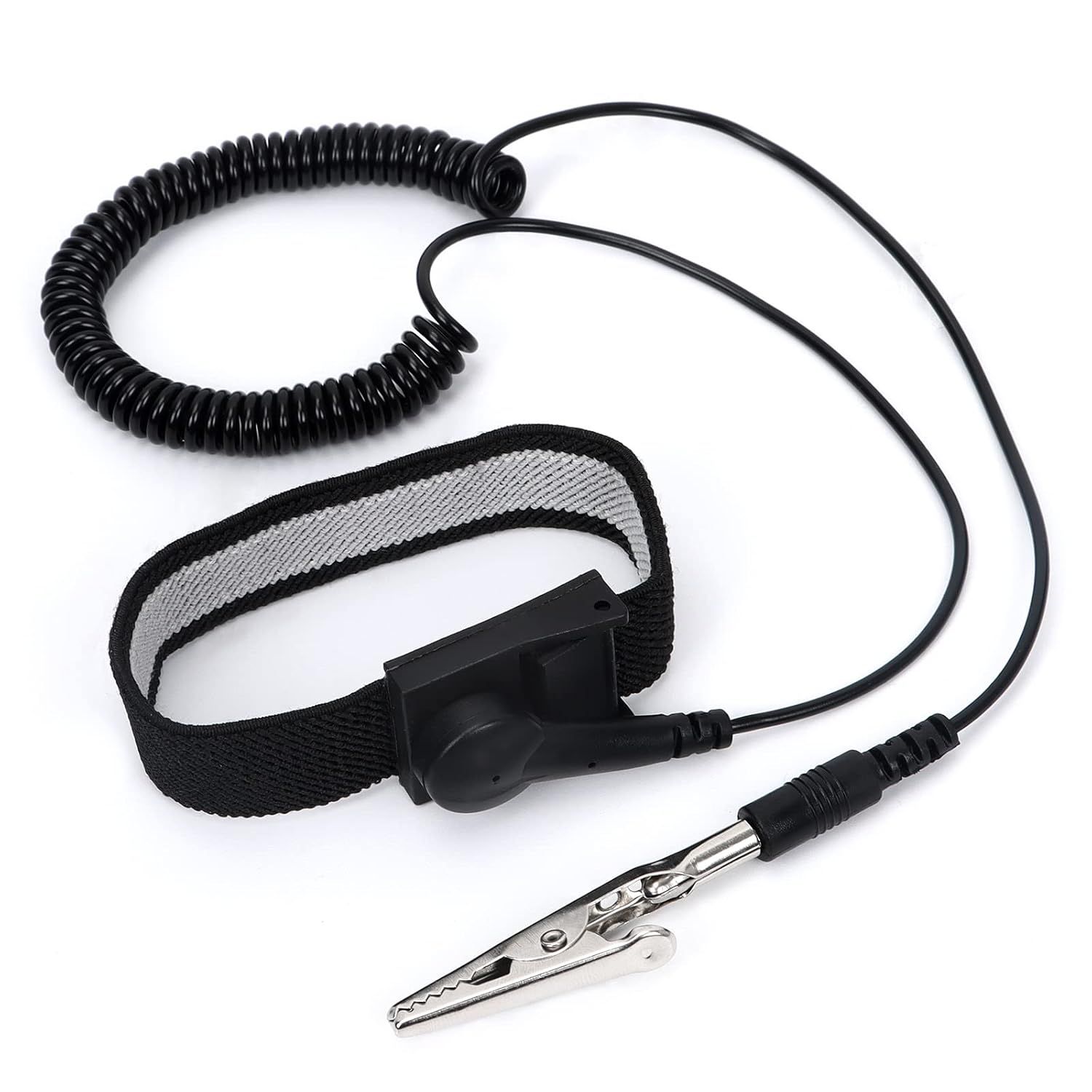 Bracelet Antistatique avec Clip Crocodile – Bracelet ESD Réglable avec Câble Spiralé 1,50 m