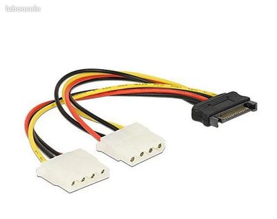 Adaptateur Alimentation SATA Mâle vers 2 Molex Femelle - 19 cm