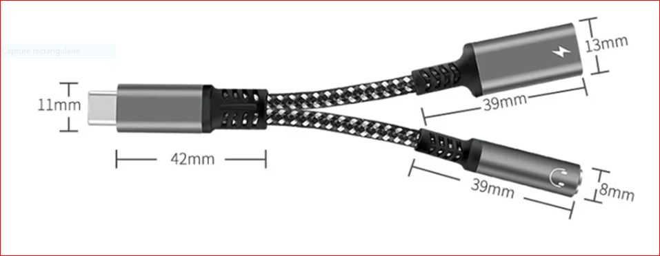 Adaptateur USB-C vers Jack 3,5mm + USB-C - 15cm M/F