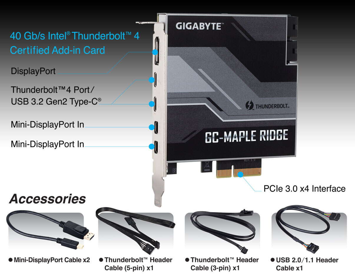 GIGABYTE GC-MAPLE RIDGE - 5 ports (1x DP, 2x USB-C, 2x MiniDP)