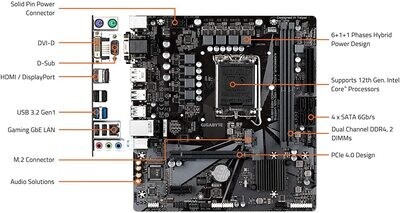 Carte Mère GIGABYTE H610M S2H V3 DDR4 Socket LGA1700 Micro ATX
