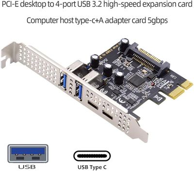 Carte d'extension USB 3.0 PCIe - 4 Ports(2X USB C, 2X USB A)