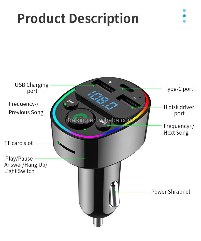 Transmetteur FM Bluetooth Voiture avec Chargeur USB