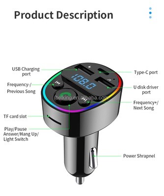 Transmetteur FM Bluetooth avec Chargeur USB et Ports Multimédia