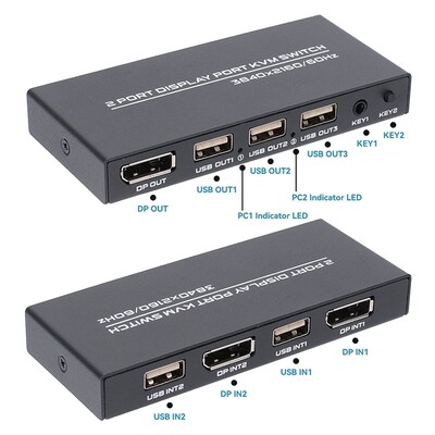 Commutateur KVM DisplayPort 2 Ports - 4K @60Hz - Noir