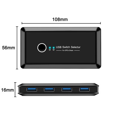 Commutateur USB 3.0 Sélecteur 2 Entrées / 4 Sorties Noir