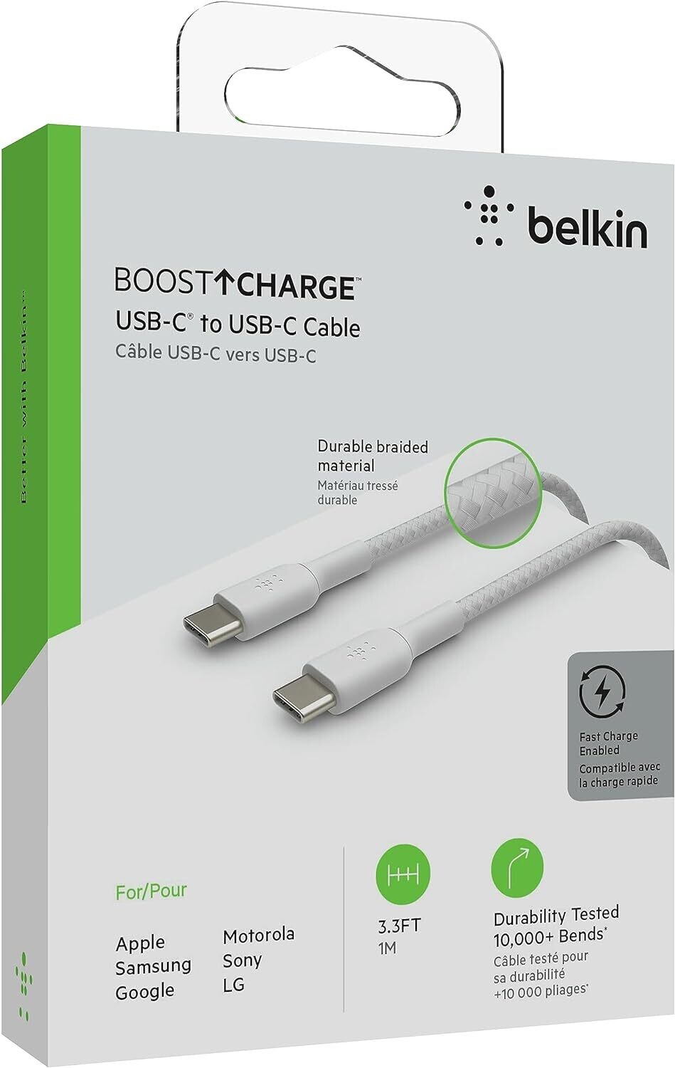 Belkin BOOSTCHARGE Câble USB-C Tressé 1m Blanc