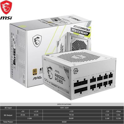 MSI MAG A850GL PCIe5 Blanche - Alimentation PC 850W ATX 3.0