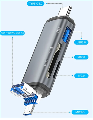 3 en 1 Lecteur de Carte Mémoire SD/microSD/USB - USB-C, Micro USB et USB 3.