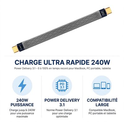 Cable USB C to USB C  240W Fast Charging Transfer   ( 12cm )