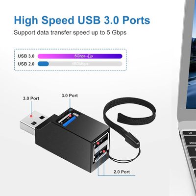 Hub USB 3.0 3 Ports - Noir - Aluminium - Portable