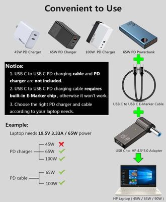 Adaptateur USB-C vers 4,5 x 3,0mm - Pour Ordinateurs Portables - 100 W