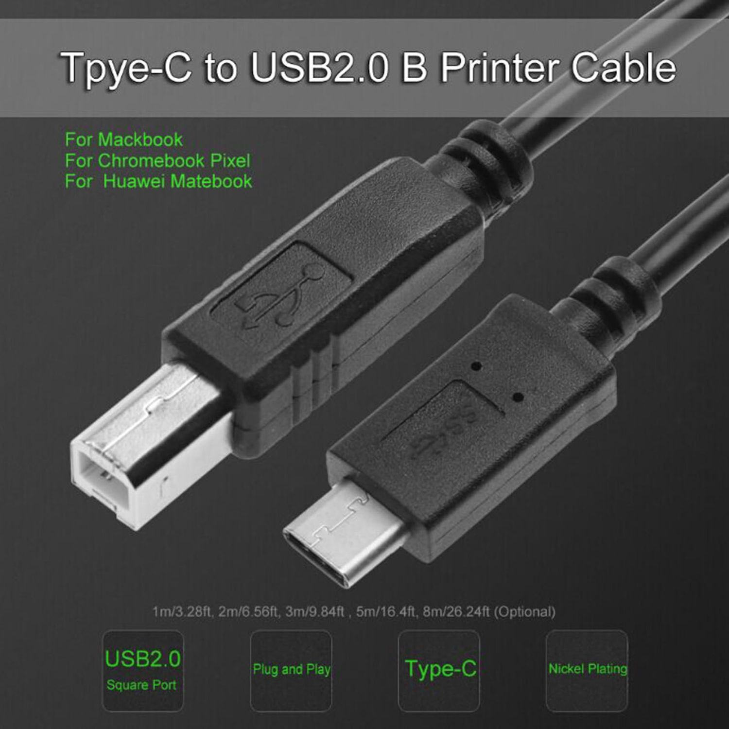 Câble USB type-C Mâle vers USB type-B Mâle 1m