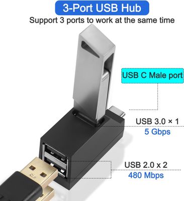 Hub USB-C 3.0 à 3 Ports - Noir - Adaptateur Portable