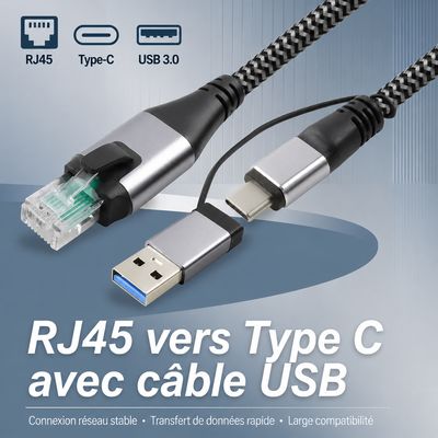 Câble Ethernet Gigabit 2-en-1 – USB 3.0 &amp; USB-C vers RJ45 – 2 m