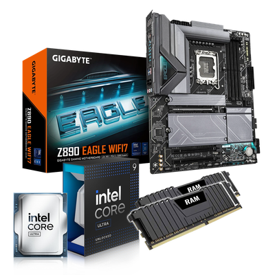 Kit d'évolution PC: Gigabyte Z890 Eagle WIFI 7 | Intel Core Ultra 9 285K | 32 GB DDR5 Refroidisseur de liquide tout-en-un