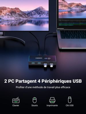 UGREEN Sélecteur USB 3.0 4 ports - Switch haute vitesse 5 Gbit/s