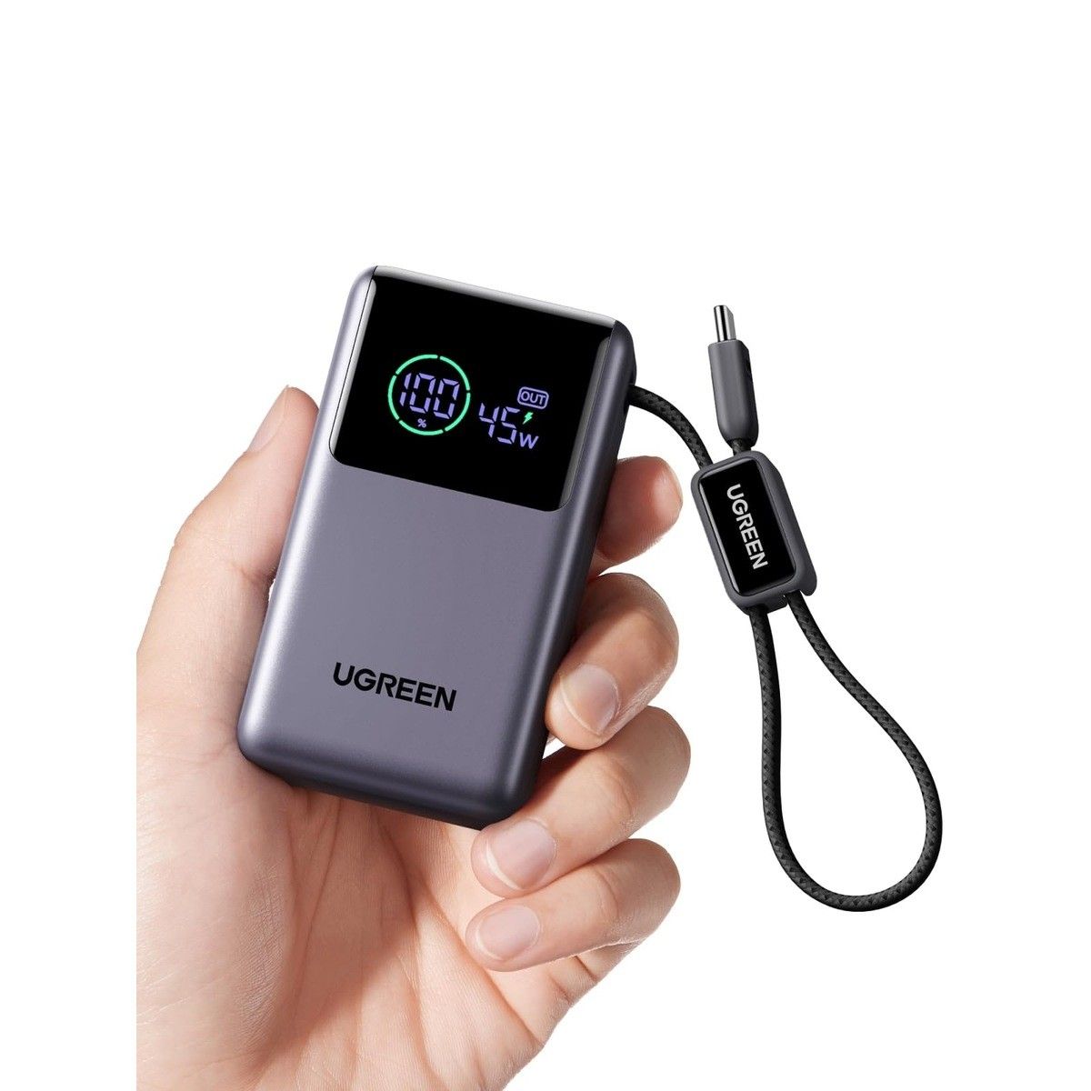 UGREEN Nexode 55W 10000mAh Power Bank Digital Display Built-in Cable, Gray