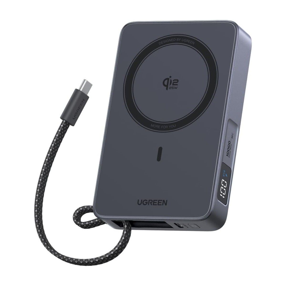 UGREEN MagFlow batterie externe magnétique 10000 mAh Qi2 25 W MagSafe câble intégré, gris