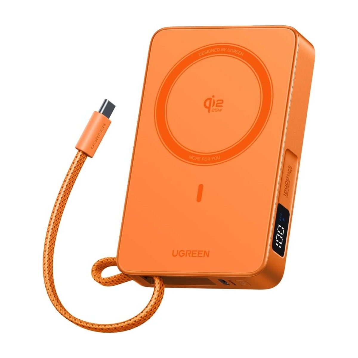 UGREEN MagFlow batterie externe sans fil 10000 mAh Qi2 25 W câble intégré orange