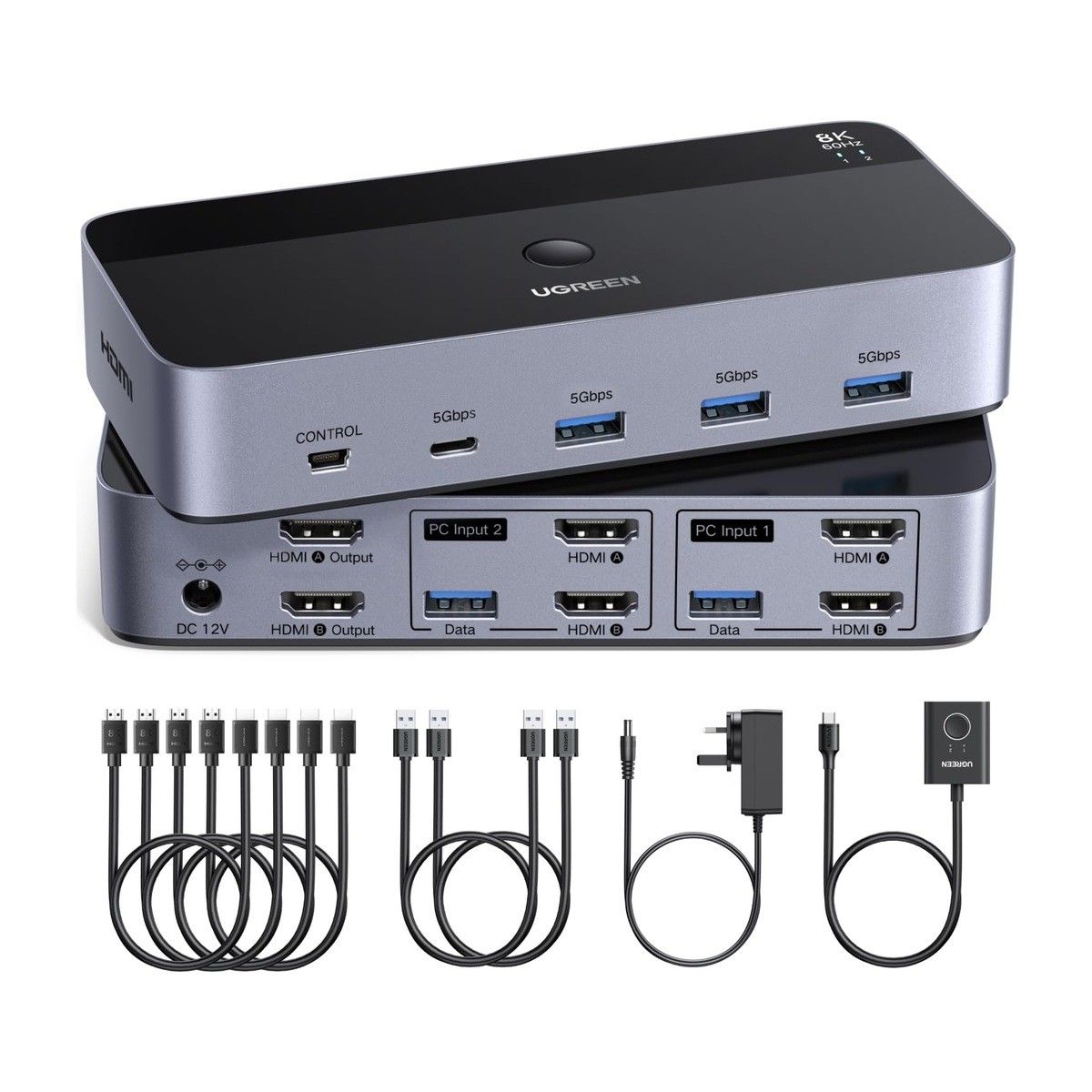 UGREEN Commutateur KVM HDMI 85100 pour 2 écrans et 2 ordinateurs, 8K@60Hz / 4K@120Hz