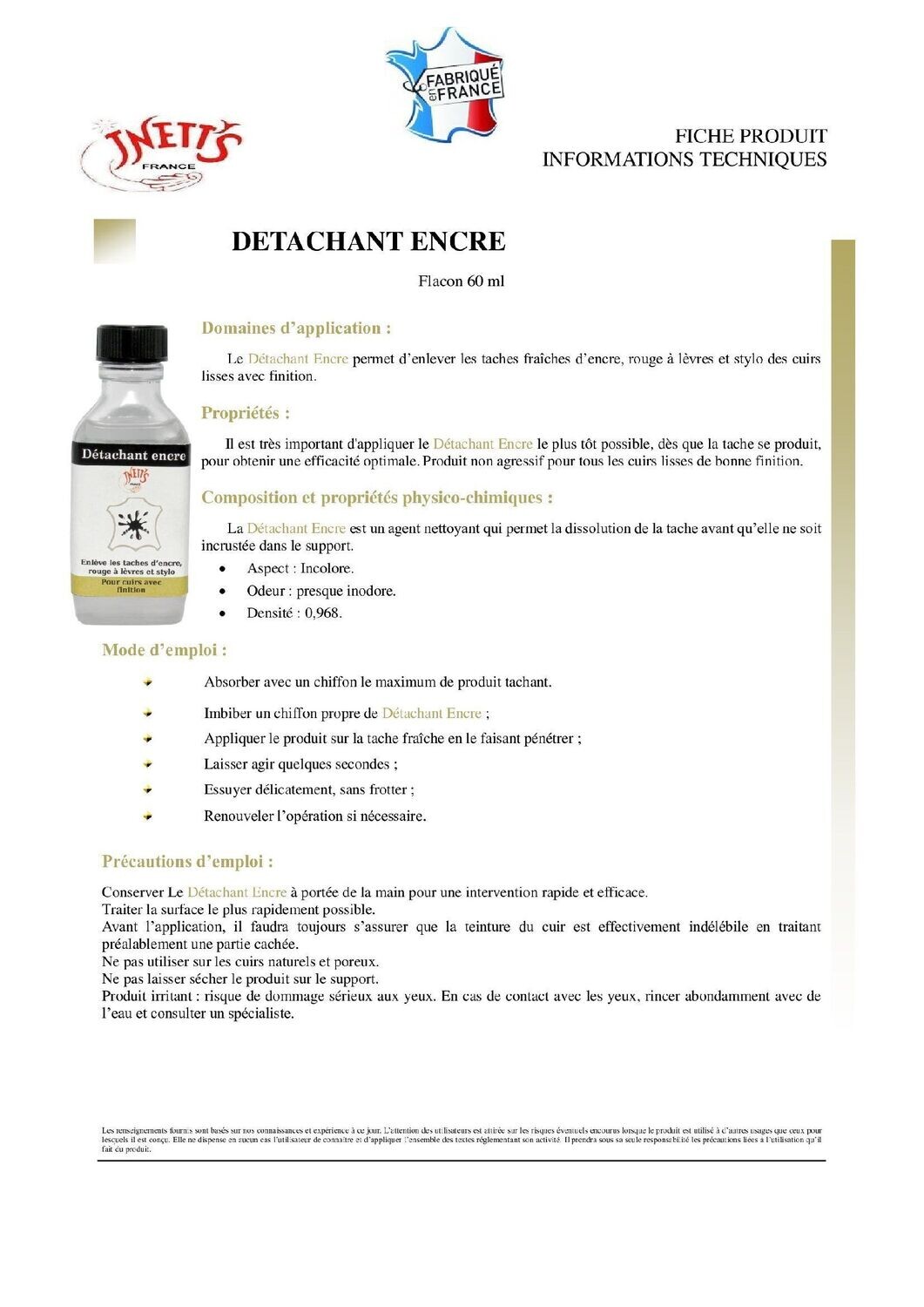 Détachant encre - flacon 60 ml