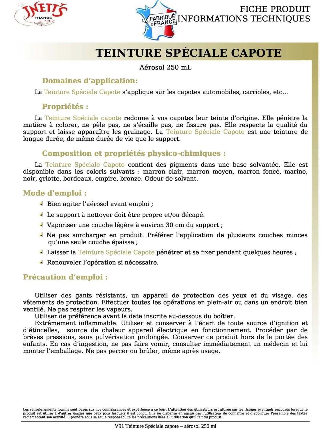 Teinture spécial capote - aérosol 250 ml